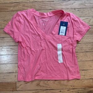 Universal Thread Womens Rhythmic Pink V-Neck Cropped Cotton T-Shirt XS New